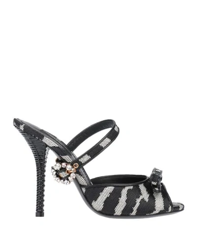 Dolce & Gabbana Jewel-buckle Zebra-print Jacquard Mules In Black