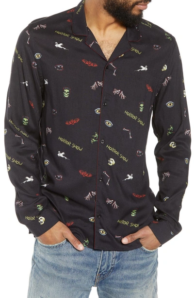 The Kooples Relaxed-fit Hawaiian-collar Shirt With Happy Monster Print In Black