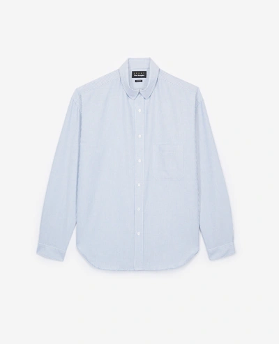 The Kooples Sport Oxford Cotton Shirt With Blue And Ecru Stripes In White- Blue