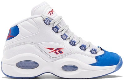 Pre-owned Reebok Question Mid Double Cross (gs) In White/collegiate Royal-primal Red
