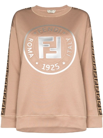 Fendi Roma Logo Tape Sweatshirt In Brown