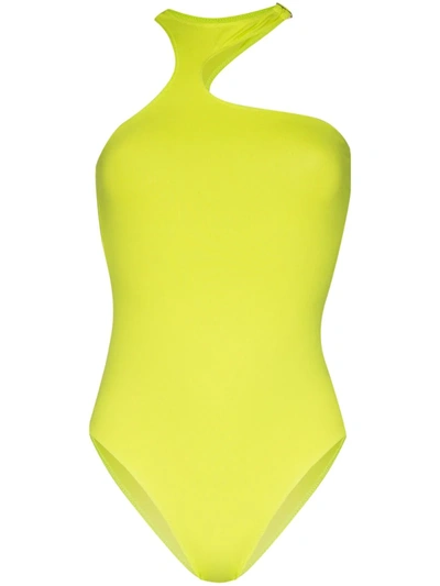 Fantabody Michela Asymmetric Halterneck Bodysuit In Yellow