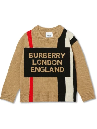 Burberry Kids' Boy's Rolfe Icon Stripe Logo Sweater In Beige