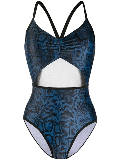 Adidas By Stella Mccartney Primeblue Snake-print Swimsuit In Dark Blue