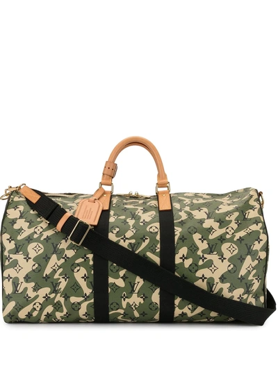 Pre-owned Louis Vuitton X Takashi Murakami  Keepall Bandouliere 55 Traveling Bag In Green