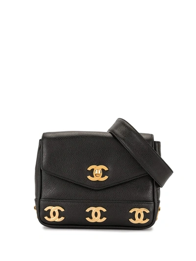 Pre-owned Chanel 1992 Triple Cc Belt Bag In Black