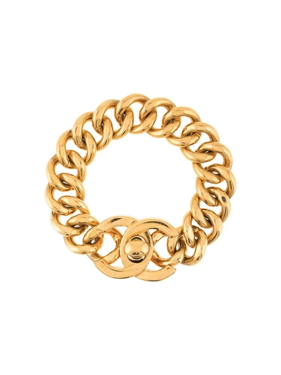 Pre-owned Chanel 1996 Cc Turnlock Bracelet In Gold