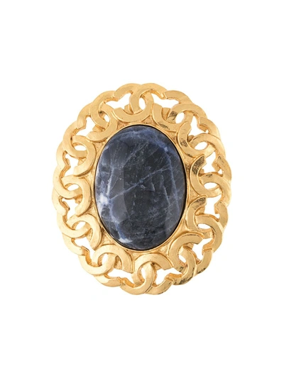 Pre-owned Chanel 1996 Cc Marble Brooch In Gold