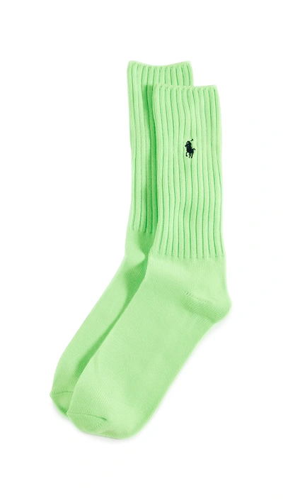 Polo Ralph Lauren Polo Player Neon Crew Socks In Green