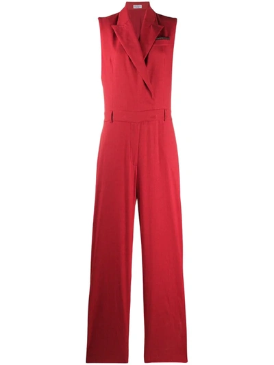 Brunello Cucinelli Sleeveless Linen & Cotton Jumpsuit In Red