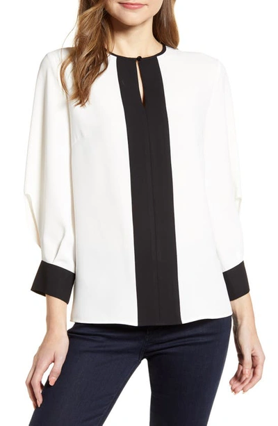 Ming Wang Colorblock Blouse In White/ Black