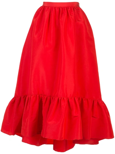 Adam Lippes Ruffle Hem Silk Faille Midi Skirt In Red