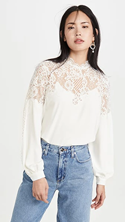 Costarellos Kelina Crepe Lace Blouse In Off White