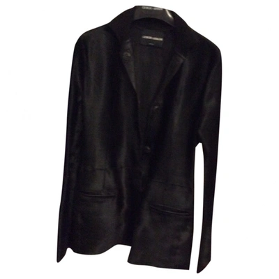 Pre-owned Giorgio Armani Leather Blazer In Black