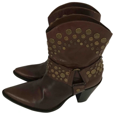Pre-owned Sartore Leather Ankle Boots In Brown