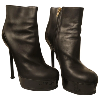 Pre-owned Saint Laurent Leather Ankle Boots In Black