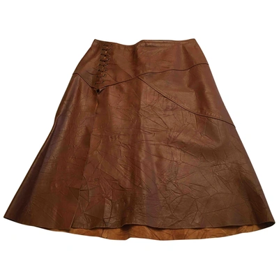 Pre-owned Pinko Leather Mid-length Skirt In Brown