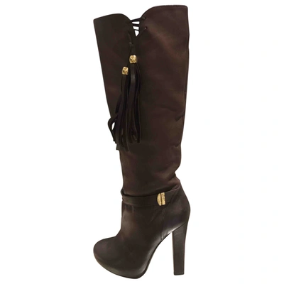 Pre-owned Just Cavalli Leather Riding Boots In Brown