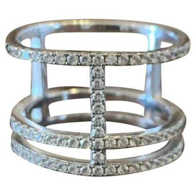 Pre-owned Apm Monaco Croisette Crystal Ring In Silver
