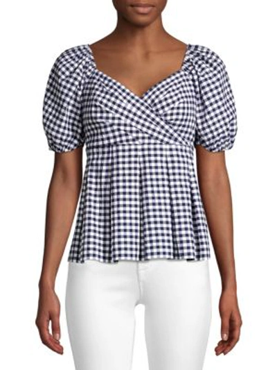 Draper James Gingham Peplum Top In Nassau Navy