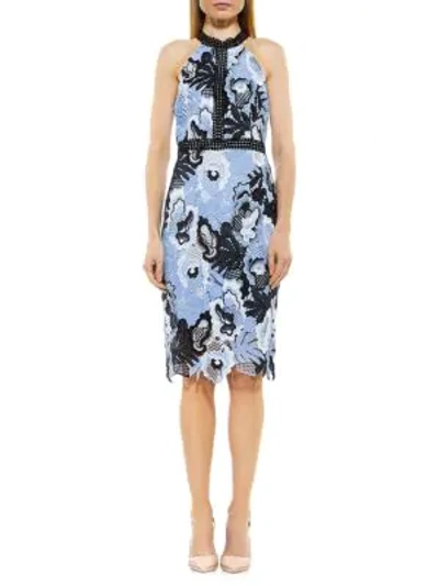 Alexia Admor Embroidered Halter Sheath Dress In Blue