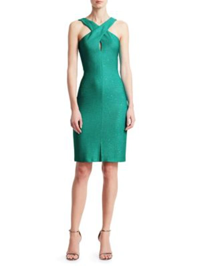 St John Blake Knit Crossover Dress In Lagoon