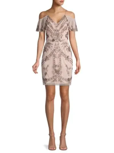 Aidan Mattox Embellished Mini Dress In Blush