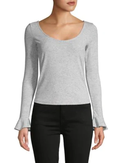 Cupcakes And Cashmere Micro-dot Bell-sleeve Top In Light Grey