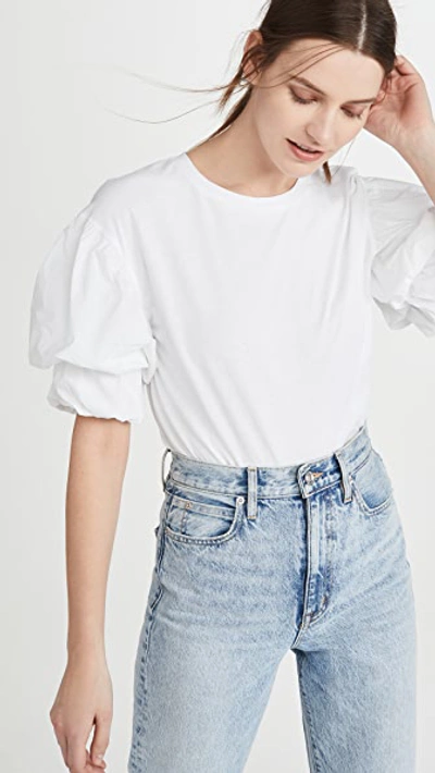 Joie Bee Crewneck Top W/ Gathered Sleeves In Porcelain