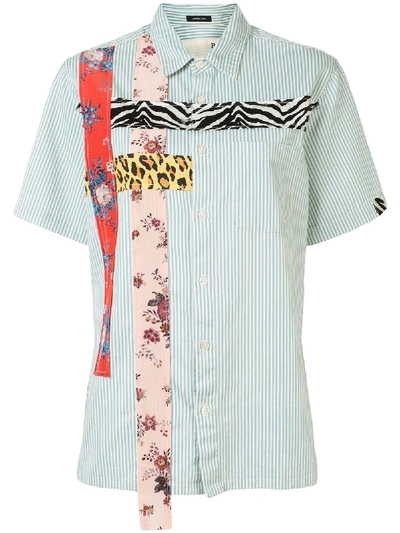 R13 Tony Shirt In Light Blue Stripe With Patchwork