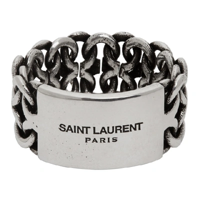 Saint Laurent Logo-engraved Oxidised Silver-tone Ring In 8142 Silver
