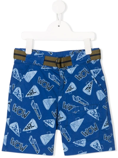 Little Marc Jacobs Kids' Belted Logo Print Shorts In Blue