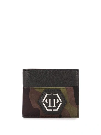 Philipp Plein Camouflage Print Foldover Wallet In Black