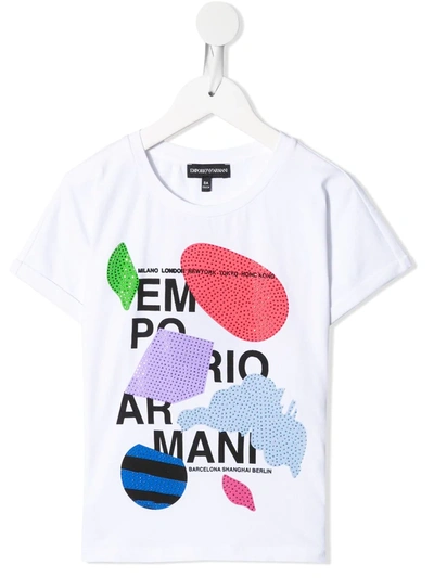 Emporio Armani Kids' Graphic-print Embellished T-shirt In White