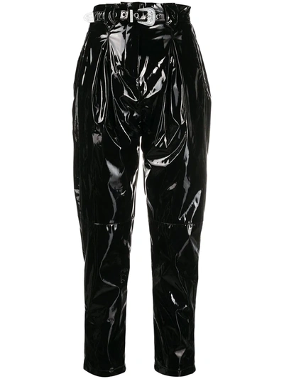 Pinko Vinyl-effect Belted Trousers In Black