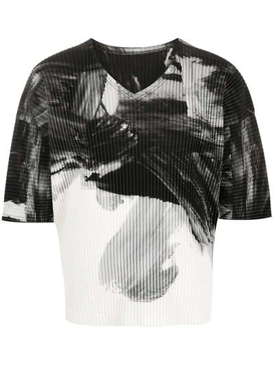 Issey Miyake Abstract-print Ribbed T-shirt In Black