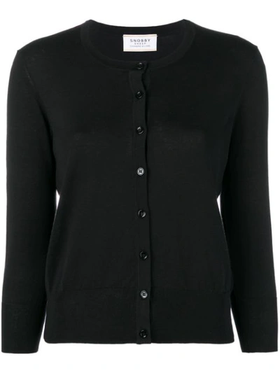 Snobby Sheep Fine Knit Cropped Cardigan In Black