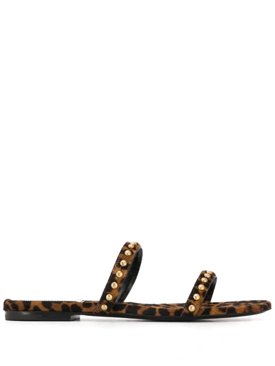 Saint Laurent Leopard Print Studded Sandals In Brown