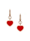 Chopard Women's Happy Hearts 18k Rose Gold, Diamond & Red Stone Drop Earrings