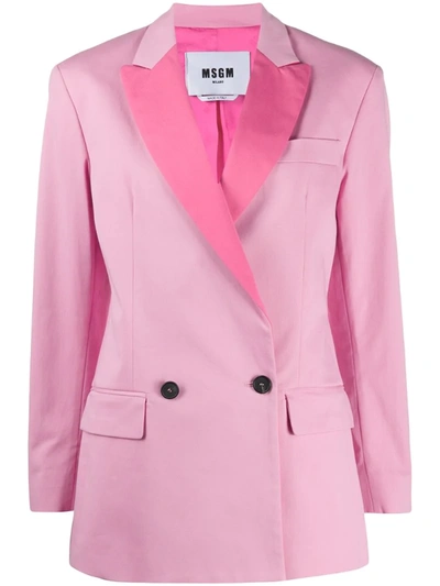Msgm Two-tone Double-breastes Blazer In Pink