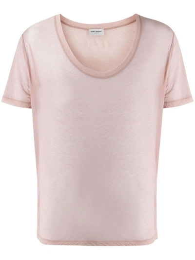 Saint Laurent Sheer U-neck T-shirt In Pink