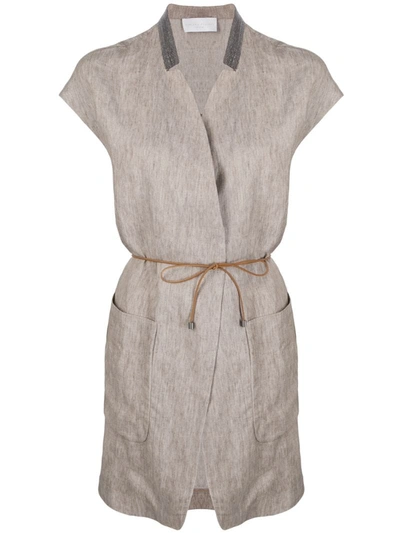 Fabiana Filippi Long-line Linen Waistcoat In Grey