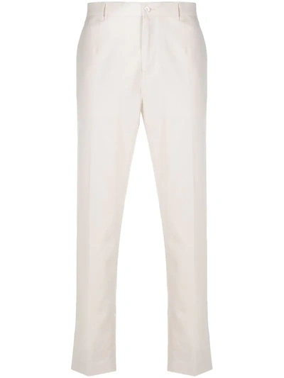 Dolce & Gabbana Straight Leg Cotton-blend Trousers In Neutrals