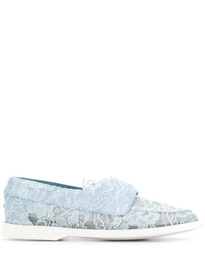 Le Silla Claire Lace-embellished Loafers In Azzurro