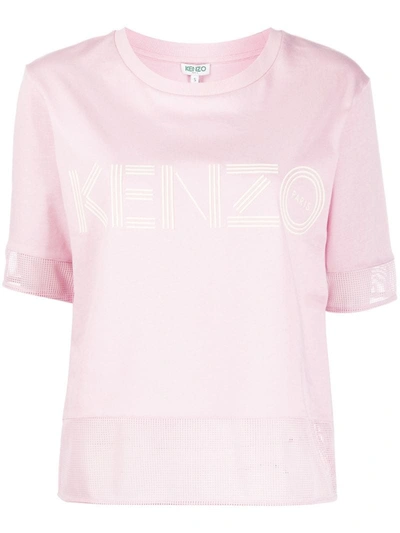 Kenzo Mesh Detail Logo T-shirt In Pink