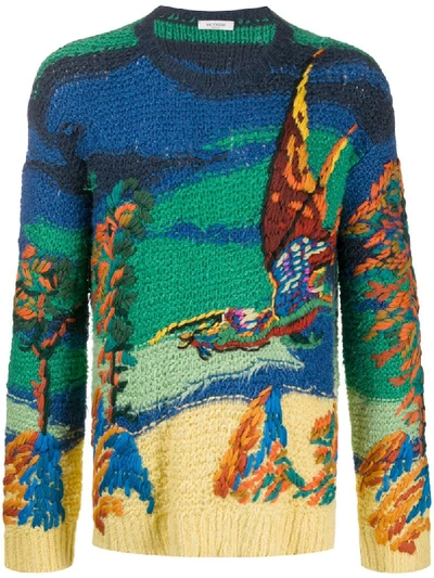 Valentino Dragon At Dawn Knitted Jumper In Green