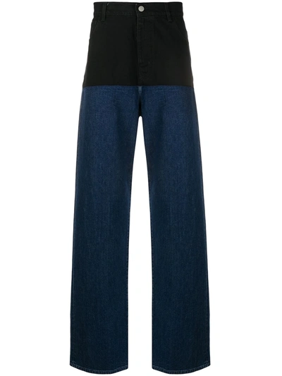 Raf Simons Two-tone Wide Jeans In Black