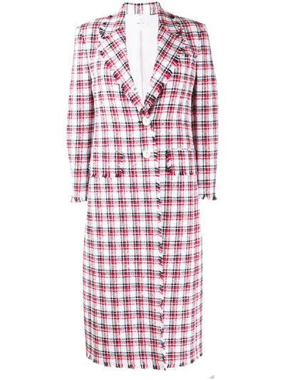 Thom Browne Double Tattersall Wide Lapel Overcoat In Red