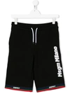Msgm Teen Logo Print Cotton Shorts In Nero