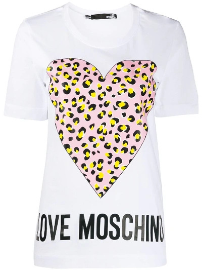 Love Moschino Crew Neck T-shirt With Animal Heart Print In White